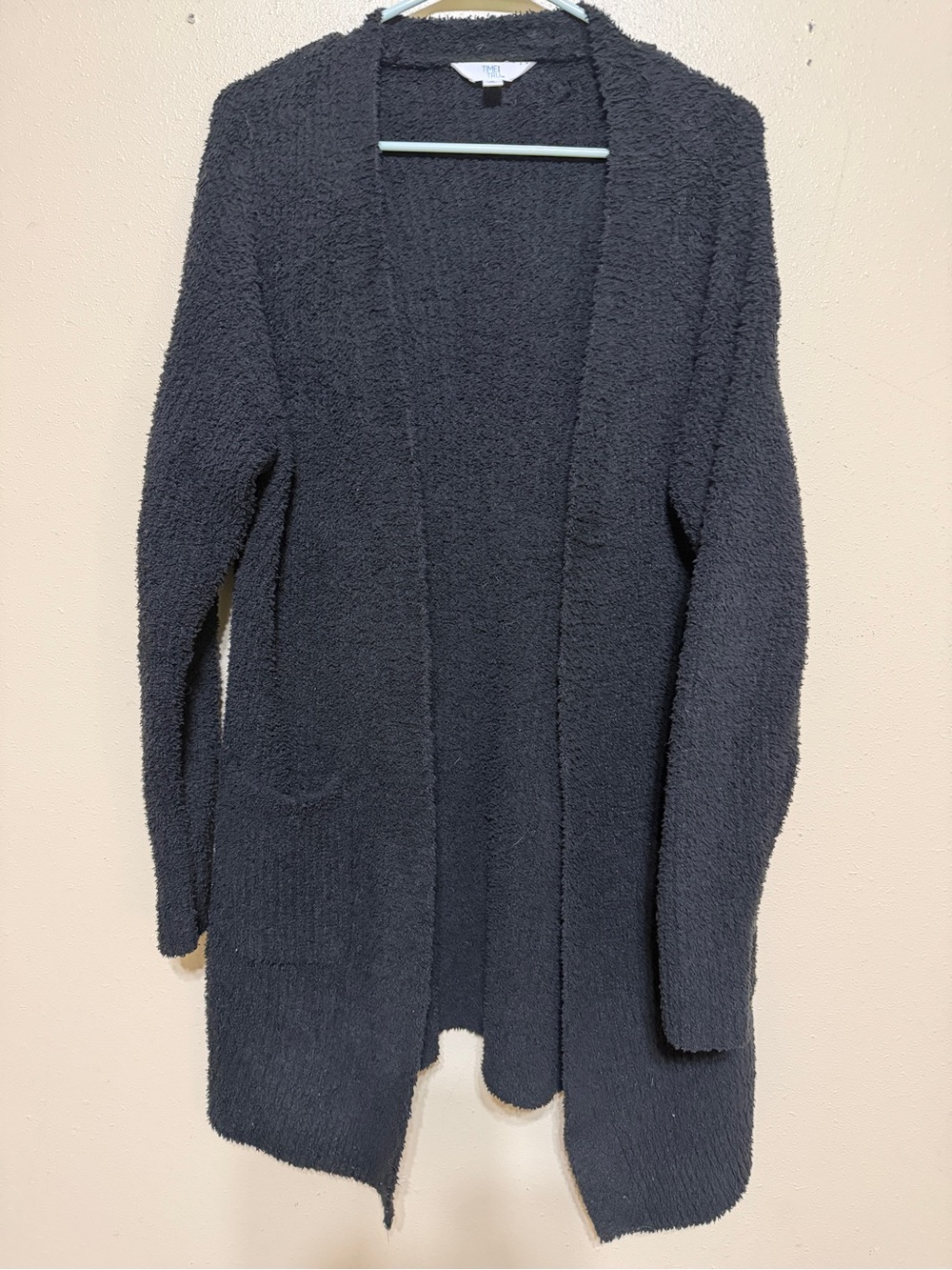 Time and Tru Black Fuzzy Longline Cardigan Duster Sweater M 8-10
